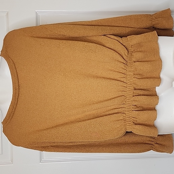 Zara Womens Long Sleeve Sweater Elastic Sinched Waist Golden Mustard Yellow Fall - Picture 2 of 8